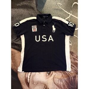 Polo Ralph Lauren Custom Fit USA 10 Navy White Big Pony Patch Polo Shirt XXL